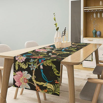 Floral Butterfly Table Runner Seasonal Spring Flower Bird Table Decoration Table Runner for Home Party Decoration 13x90 Inch