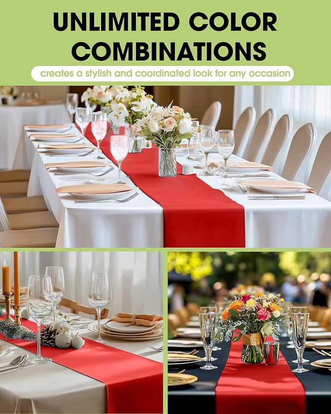 Pureegg Red Plastic Table Runners - 20 Pack, 14'' x 108'', Water Resistant & Disposable Centerpiece Decorations for Table Cloth, Wedding, Birthday, Holiday, Baby Shower, Party, Home Decor