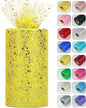 Glitter Tulle Rolls, 6” by 50 Yards (150FT) Sparkling Tulle Spool Ribbon Sequin Tulle Netting Fabric for Tutu Skirt Wedding Birthday Baby Shower (Yellow)