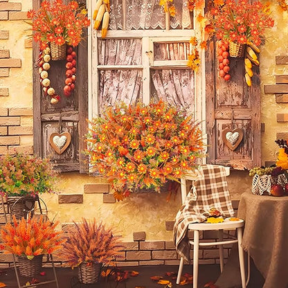 64 Pcs Outdoor Fall Flowers UV Resistant Faux Fall Plants with Fall Daisy Eucalyptus Lavender Artificial Autumn Flowers Greenery for Outside Home Porch Patio Thanksgiving Decoration