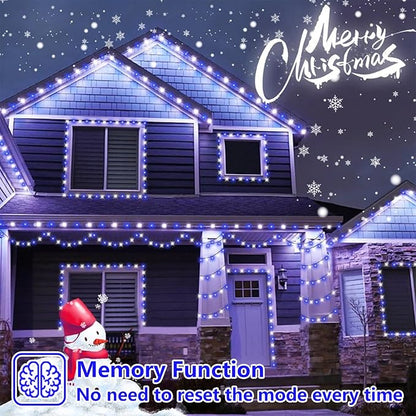 YEGUO 66ft 200 LED Christmas Lights Outdoor Waterproof, White and Blue String Light Indoor, Green Wire Twinkle Tree Light Plug in with Timer Memory 8 Modes