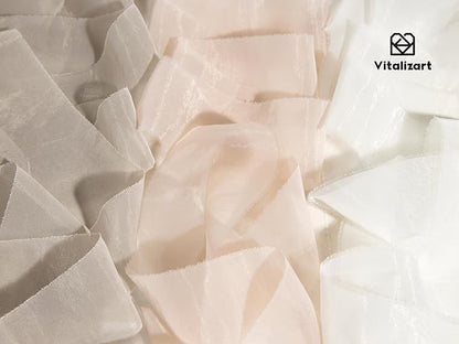 Vitalizart Organza Ribbon Frayed Sheer Organza White Pink Grey Set 1.5" Silk Like Ribbons for Valentines Day Gift Wrapping Craft Flower Bouquet Wedding Invitations Mesh Fabric 15 Yards