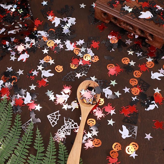 Halloween Party Table Scatter Confetti, 3000 Pcs Pumpkin Spider Bat Star Foil Metallic Confetti for Halloween Party Table Decorations