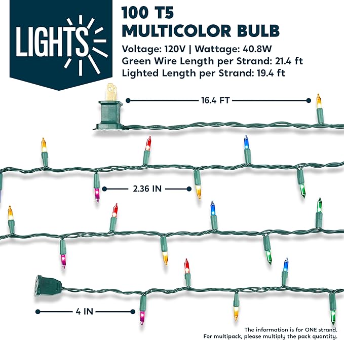 Joiedomi Multicolor Christmas String Lights,100 Count 21.4FT Christmas Fairy Tree Lights Plug in for Indoor Outdoor Xmas Decorations Patio Holiday Theme Party Yard House,Green Wire