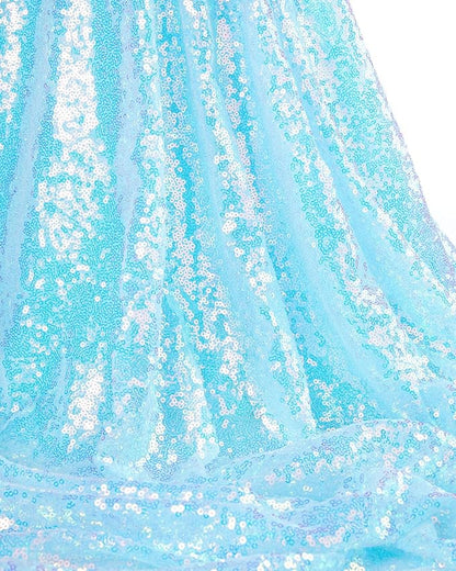 QueenDream Sequin Iridescent Tablecloth 60x102 Inches Blue Sequin Table Overlay Mermaid Parties Cocktail Decor
