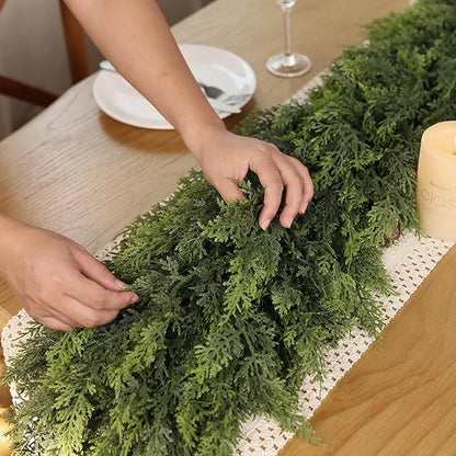 Christmas Cedar Garland - 5ft Artificial Cedar Garland Faux Lush Green Fake Pine Needles for Fireplace,Table,Window,Stairs,Mante,Holiday Indoor Outdoor Xmas Decor(2PCS)
