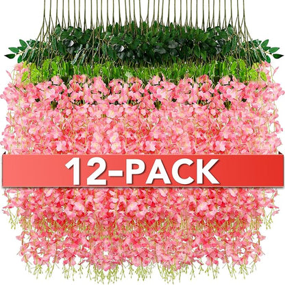 Wisteria Hanging Flowers,Fake Hanging Flowers,Wisteria artificiales Garland for Home Wedding Arch Floral Party Garden Ceremony Outdoor Decor,3.6 feet Long(12,Pink)