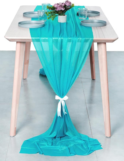 MDS 2 Pack 10ft Chiffon Table Runner 29 x 120 Inches Sheer Wedding Runner Romantic Rustic Table Runner for Wedding Decorations, Birthday Parties, Bridal Shower Party Arch Decor - Peacock Blue