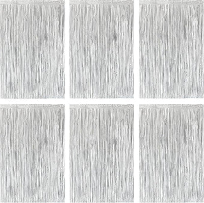 Silver Foil Fringe Curtain 3.3×8.3FT 6 Packs, Metallic Tinsel Curtains Party Streamers for Birthday Graduation Baby Shower Decoration (6pcs,3.3FT×8.3FT, Silver)