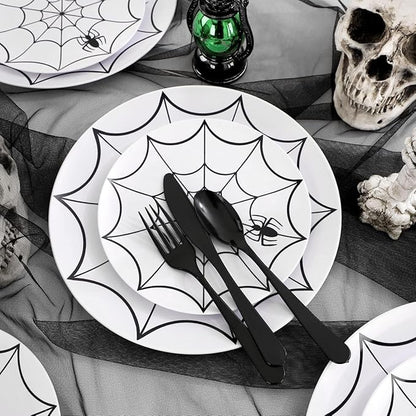 WDF 180 Pieces Black Plastic Silverware - Plastic Silverware Set Include 60 Forks, 60 Knives, 60 Spoons - Heavy Duty Black Disposable Cutlery - Disposable Utensils for Halloween Party, Wedding