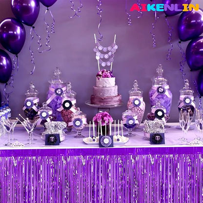 6 Pack 29x108 Inch Metallic Foil Fringe Tinsel Table Skirts Banner for Rectangle Tables Streamer Garland Curtains Backdrop for Wedding, Birthday, Parade Floats, Halloween Party Decoration(Purple)