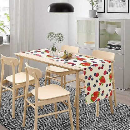 Strawberry Table Runner Spring Summer Fruit Wild Berry Forest Garden Dinner Runner for Farmhouse Party Holiday Home Kitchen Dining Table Decor 13x60
