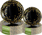Lullaby 200PCS Black Paper Plates, Black and Gold Paper Plate, 100pcs Dinner Plates 9"，100pcs Dessert Plates 7", Disposable Graduation Plates with Golden Dot for Birthday party, Halloween