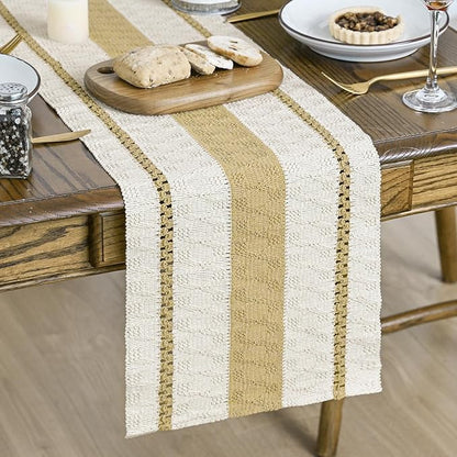 Artoid Mode Burlap Brown Farmhouse Woven Rustic Table Runner, Seasonal Holiday Hollow Kitchen Dining Table Decoration for Home Party Decor 12x48 Inch