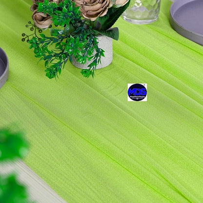 MDS 5 Pack 10ft Chiffon Table Runner 29 x 120 Inches Sheer Wedding Runner Romantic Rustic Table Runner for Wedding Decorations, Birthday Parties, Bridal Shower Party Arch Decor - Parrot Green