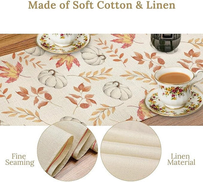 Pumpkin Leaves Table Runner,Seasonal Autumn Thanksgiving Kitchen Dining Table Decoration for Home Party Decor 13x108 Inch