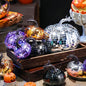 Lenwen 12 Pcs Artificial Disco Pumpkin Glitter Mirror Pumpkin for Decorating Fall Farmhouse Hanging Ornament Harvest Decor for Halloween Thanksgiving Table Centerpiece(Orange, Sliver, Black, Purple)
