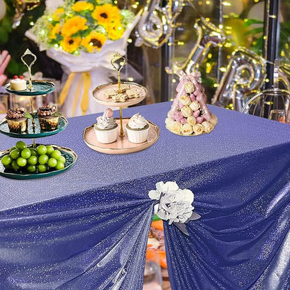 Fitable Sequin Tablecloth for Parties 60x84 Inch - Sparkle Glitter Table Cloth Laser Rectangle Overlay for Wedding Baby Shower Ceremony Birthday Holiday Banquet, Dark Blue
