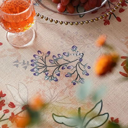 patdrea Designer French Linen Long Rectangle Tablecloth for Rectangle Table,Vintage Red Floral Tablecloths,Table Cover for Kitchen Dining,Tea Party,Christmas,Thanksgiving,Holiday,55"x79"-Newmari
