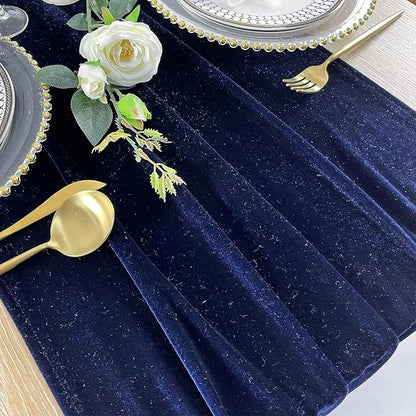 Velvet Table Runner, 5 Pack Luxurious Wedding Reception Decorations Soft Velvet Fabric Table Linen Overlay for Party (20 x 120 inch, Navy)