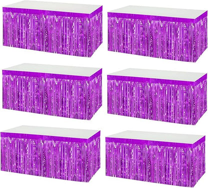 6 Pack 29x108 Inch Metallic Foil Fringe Tinsel Table Skirts Banner for Rectangle Tables Streamer Garland Curtains Backdrop for Wedding, Birthday, Parade Floats, Halloween Party Decoration(Purple)