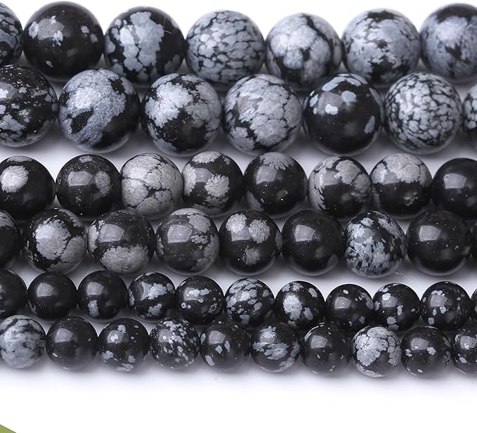 Snowflake Stone Beads for Jewelry Making DIY Craft Gemstone Beads Kit (10mm, 35pcs) Smooth Healing Crystal Beads for Bracelets, Necklaces, Home Decor