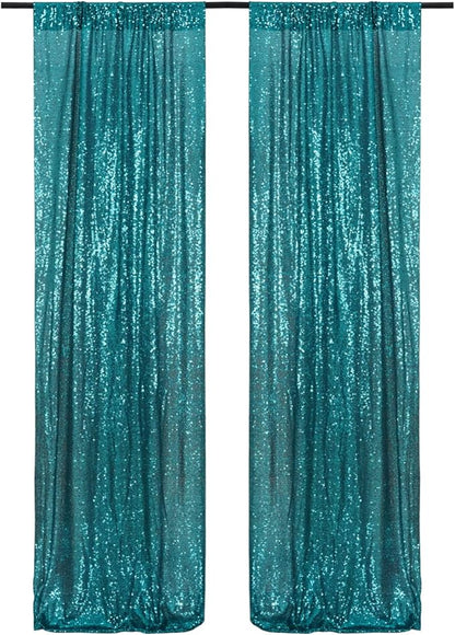 Poise3EHome Teal Sequin Backdrop Curtain,4 Panels 2FTx8FT Glitter Background for Party Birthday Party Baby Shower Wedding Christmas Thanksgiving Halloween Holiday Festival Decor