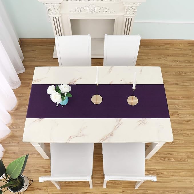 DUALIFE Plum Purple Table Runner for Wedding, Table Runners Fit Rectange and Round Table Decorations for Birthday Parties, Banquets, Graduations, Engagements 14X72 Inches 2 Pieces Dark Purple
