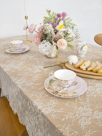 LuoluoHouse Set of 2 Ivory Lace Tablecloths Rectangle Chic Wedding Embroidered Tablecloth 60x120 inch Decorative Tablecloth for Farmhouse Party Birthday Kitchen Table Linens