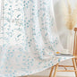 Sheer Curtains White-Blue 45 Inches Long Floral Embroidery Rod Pocket Voile Drapes for Living room, Bedroom, Window Treatments Semi Lace Outdoor Curtain Panels for Yard, Kitchen, Set of 2, 52"x 45".