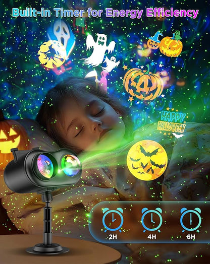 Halloween Christmas Projector Lights Outdoor, 8 Brighter HD Holiday Patterns with Firefly & Ocean Wave Effects, 20 Slides, Waterproof Snowflake Projector with Timer for House Garden Yard Xmas New Year
