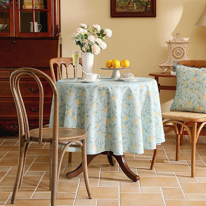 patdrea Designer Green Round Tablecloth,Vintage Linen Yellow Fruits Pattern Durable Table Cloth,Decor Table Cover Cloth for Kitchen Dining Christmas,Thanksgiving,Tea Party,Diameter 67"-Ania a