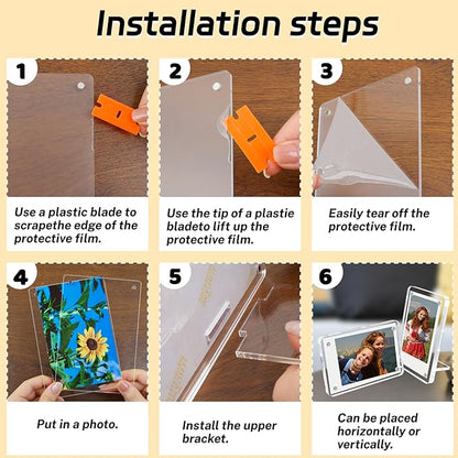 6 Pack 4x6 Acrylic Magnetic Picture Frames, Refrigerator and Desktop Photo Frames Combine, Vertical and Horizontal Clear Display for Fridge/Table/Locker for Home/Party/Wedding/Decoration