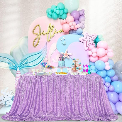 QueenDream Sequin Tablecloth 90"x132" Lavender Party Tablecloth Rectangular Seamless Sequin Table Cloth Overlay Glitter Wedding Birthday Bridal Shower Decoration
