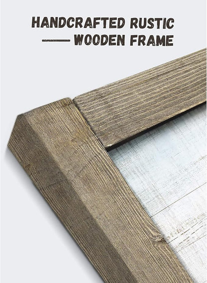 Wooden Barn Landscape Artwork Painting - Rustic Handcrafted Framed Countryside Picture Wall Art for Home Wall Decor