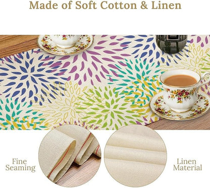 Purple Flowers Table Runner, Chrysanthemum Dahlia Vintage Modern Colorful Spring Summer Elegant Table Runner for Party Kitchen Dining Living Room Laundry Room Decor, 13x90 Inch
