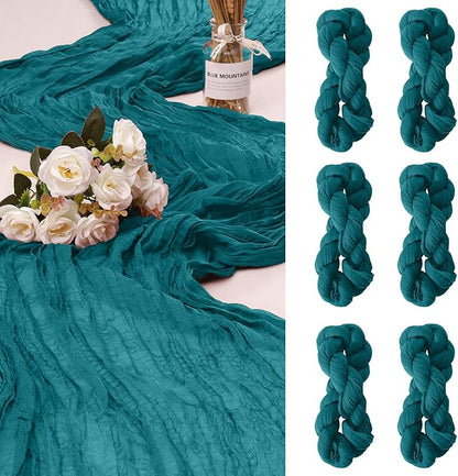 6 Pack Cheesecloth Table Runner 10Ft Christmas Gauze Boho Table Runners for Wedding Decor Bridal Shower Decorations(35" x 120")