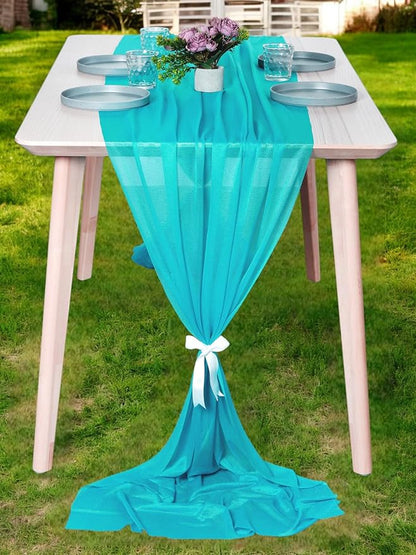 MDS 15 Pack 10ft Chiffon Table Runner 29 x 120 Inches Sheer Wedding Runner Romantic Rustic Table Runner for Wedding Decorations, Birthday Parties, Bridal Shower Party Arch Decor - Peacock Blue