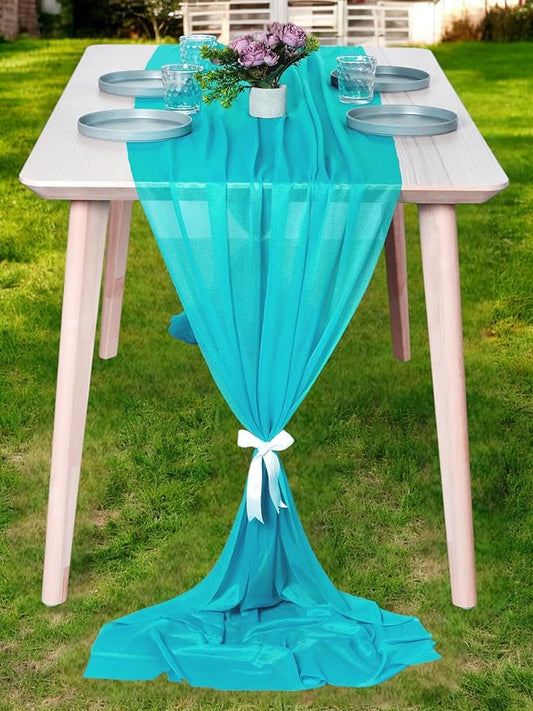 MDS Halloween Chiffon Table Runner - 20 Pack, 29 x 170 Inches, 14ft Each - Sheer Spooky Table Runners for Haunted House Parties, Trick-or-Treat Tables, Witchy Décor, Wedding & Events - Peacock Blue