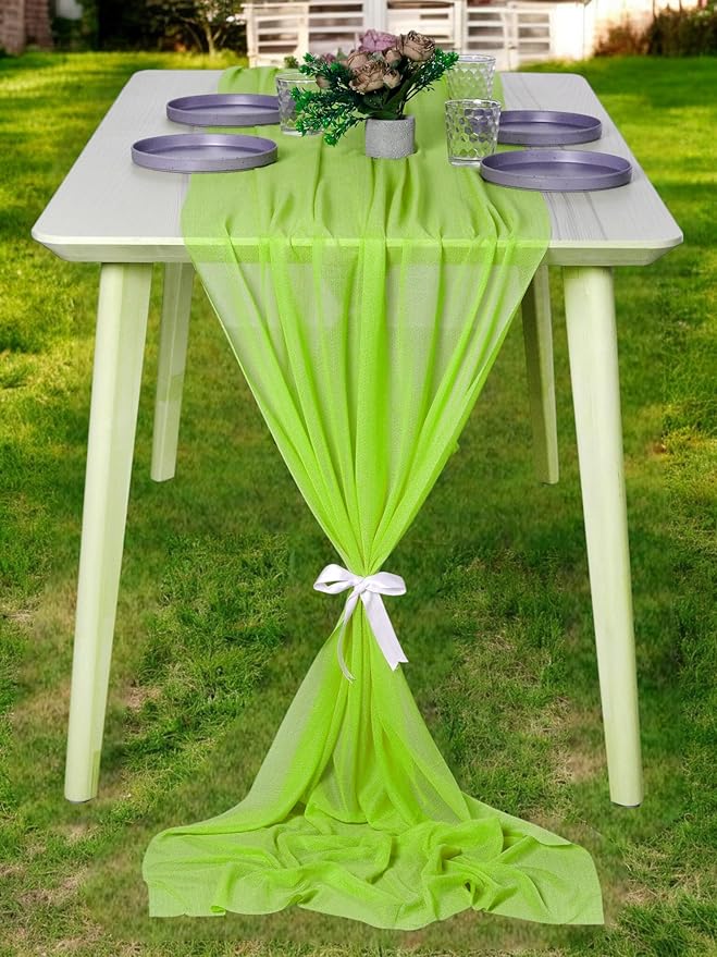 MDS Halloween Chiffon Table Runner - 12 Pack, 29 x 170 Inches, 14ft Each - Sheer Spooky Table Runners for Haunted House Parties, Trick-or-Treat Tables, Witchy Décor, Wedding & Events - Parrot Green