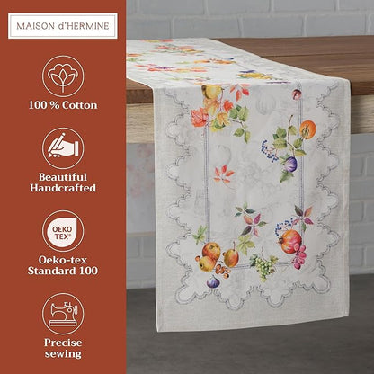 Maison d' Hermine Table Runner 100% Cotton Single Layer Table Runners 108 inches Long for Thanksgiving Christmas Decorations Home Kitchen Dining Party Wedding (Fruit D'Hiver, 14.5" x 108")