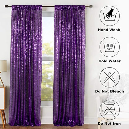 ShinyBeauty Purple 4FTx8FT Sequin Photo Backdrop Bridal Shower Photo Booth Backdrop Royal Purple Sequin Curtains 2 Panels