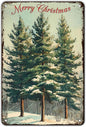 Vintage Christmas Decor Sign Christmas Tree Metal Tin Sign Merry Christmas Retro Tin Sign for Holiday Wall Decor Outdoor Cafe Living Room Bedroom 8x12Inch