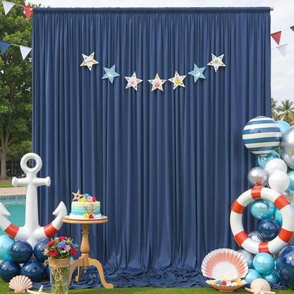 50×12ft Navy Blue Wrinkle Free Backdrop Curtain for Wedding Parties, 10 Panels 5×12ft Long Soft Silky Polyester Backdrop Drapes Photo Back Drop Curtains for Birthday Photography Background Cloth