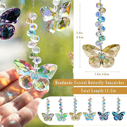 HDCRYSTALGIFTS 6PCS Crystal Butterfly Suncatchers for Window Hanging Ornaments, Rainbow Maker Sun Catchers Indoor Window Wedding Garden Home Decor Gifts
