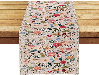 OYIMUA Boho Floral Summer Table Runner 13 x 36 Inches Colorful Flower Runners for Tables Rustic Spring Decorations for Home Indoor Outdoor Party Decor