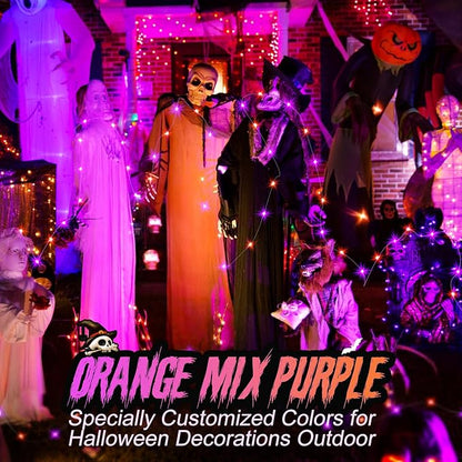 ZGWJ 24 Pack Halloween Fairy Lights Battery Operated, 7ft 20 Mini LED Halloween Fairy String Lights Silver Wire 3 Modes Waterproof for DIY, Parties, Bedroom Decorations Orange& Purple
