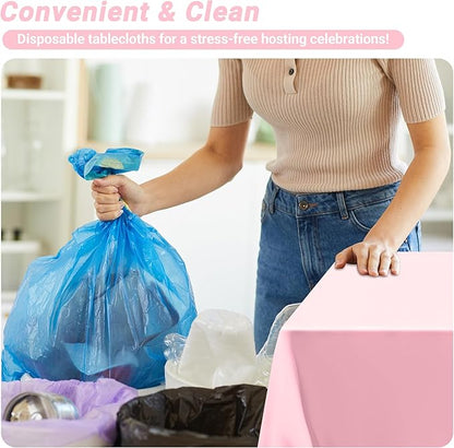 4 PCS Plastic Table Cloth Disposable, 54 x 108 Inches Pink Tablecloth, Plastic Table Cover Rectangle Tablecloth for Baby Shower Decorations and Wedding Party, Tablecloths of Leakproof Home Essentials