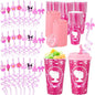 Yungyan 36 Sets Hot Pink Girl Party Favors Goodie Cups with Lids and Straws for Birthday Decorations Reusable 16oz Plastic Candy Cups Plastic Straws for Birthday Party (Pink Princess)
