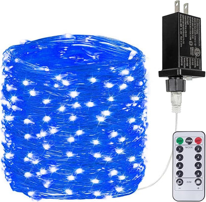 66Ft 200LED Fairy Lights Plug in, Waterproof String Lights Outdoor and Indoor 8 Modes Christmas Lights Bedroom Decor with Remote, Twinkle Lights with Timer for Girl's Room Christmas Decorations (Blue)